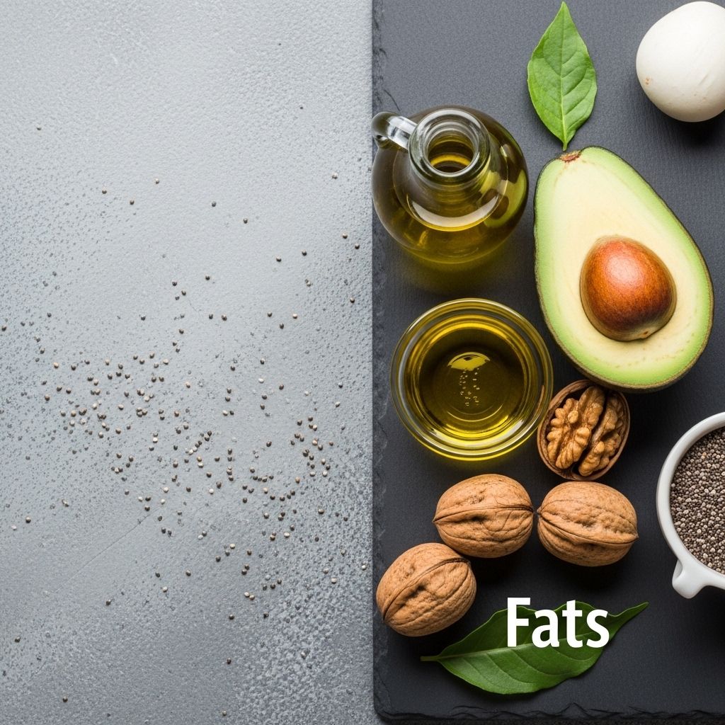 Różnorodne produkty spożywcze bogate w składniki odżywcze pogrupowane według kategorii makroskładników na naturalnym tle